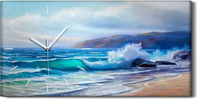 Produktbild von Wanduhr Bürouhr Leinwand Bild 60x30 Bild Kunst Malerei Wasser Wellen Sand - weiße Hände