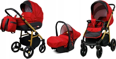 Produktbild von BabyLux® Axel | 3in1 Kinderwagen Set | Red | Kombikinderwagen | Kinderwagenset | Buggy + Babywan