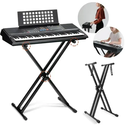 Image de Support pour clavier - Trépied en forme de "X" - Réglable en hauteur de 30 à 92 cm - 7 niveaux de réglage - Maintien stable