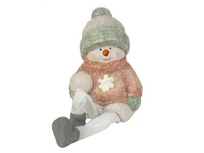 Produktbild von Mel-O-Design 7993 Schneemann rosa stehend mit Winterbekleidung & Schlenkerbeinen