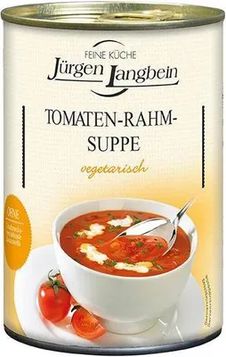 Produktbild von Jürgen Langbein Tomaten-Rahm-Suppe 400 G Dose  Fruchtiger Geschmack Tafelfertig Vegetarisch Ohne geschmacksverstärkende Zusatzstoffe