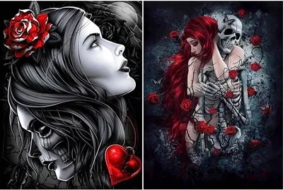 Produktbild von 2 Pack DIY 5D Diamond Painting Zubehör Skelett Schönheit, Rose Frau Diamant Malerei Kit Voll Runde Bohrer Malen nach Zahlen Malerei Stickerei Kreuzstich Diamond Dekoration (30x40 cm)