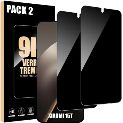 Image de 2 Vitre Protection Verre Trempé Anti-espion pour Xiaomi 15T - Noir Anti-Rayures 9H