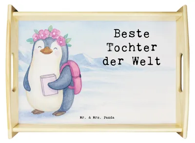 Produktbild von Mr. & Mrs. Panda getränketablett Pinguin Beste Tochter der Welt Design - Weiß - Geschenk, Tablett, Familie, Belohnung, kaffeetablett, Servier, Geburt, Deko, sofatablett
