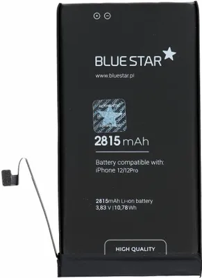 A black battery for an iPhone 12/12 Pro with brand and specifications printed on it.