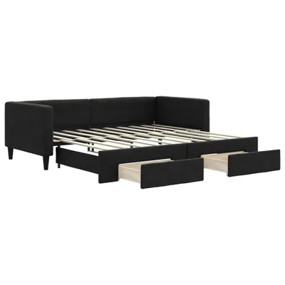 Obrázek produktu pro vidaXL Rozkládací denní postel se zásuvkami černá 90x190 cm Látka