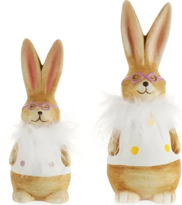 Produktbild von COM-FOUR® 2x Deko Aufsteller für Ostern, bunte Osterhasen mit Brille, Osterdeko zum Hinstellen, Osterdekoration aus Keramik