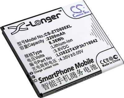Produktbild von TECHTEK Akku Kompatibel mit [ZTE] Blade D6, Blade D6 Dual SIM, D6 Dual SIM TD-LTE Ersetzt LI3822T43P3h716042