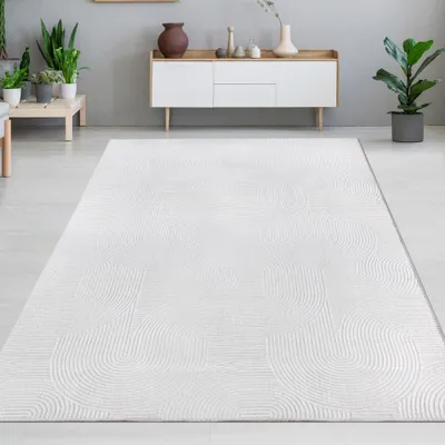 Produktbild von Schöner warmer Teppich mit elegantem Linienmuster in weiß Größe - 140 x 200 cm