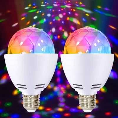 Image de 2 lampes de fête LED, douille E27, 3W, LED RGB, globe disco rotatif à 360°, ampoule disco, lampe disco LED pour douille E27, éclairage de fête pour décoration de mariage, anniversaire, Halloween, Noël