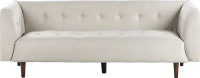 Produktbild von BELIANI 3-Sitzer Sofa Hellbeige Stoffbezug Gesteppt mit Schmalen Armlehnen Knopfheftung Hohe Holzbeine Retro Chesterfield Stil Wohnzimmer Stoffsofa