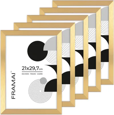 Zdjęcie produktu dla Ramki LUCA®, HEN Z, zestaw 5 ramek na zdjęcia, kolor złoty, 21x29,7 cm