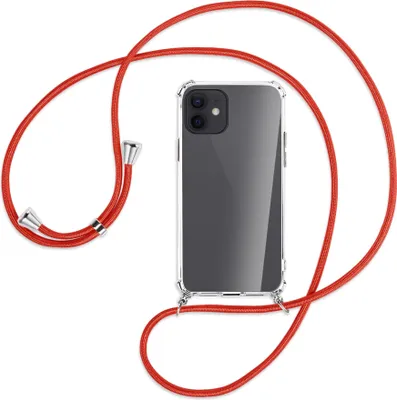 Produktbild von Handykette Backcover-Schutzhülle mit Band (Metall silberfarben) für Apple iPhone 12, 12 Pro - rot
