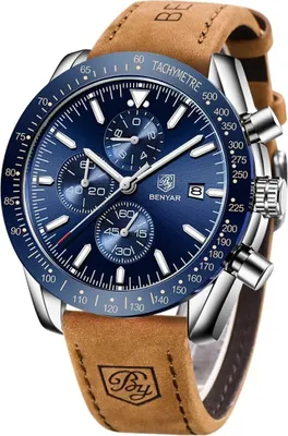 Image de montres pour hommes Chronographe Analogue Quartz Montre pour hommes Bracelet en cuir Hommes Fashion Business Sport Design 30M étanche Cadeau élégant