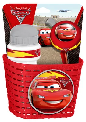 Produktbild von Kinder Fahrrad Korb Lenkerkorb Fahrradkorb + Flasche Trinkflasche + Fahrradklingel Klingel Glocke Disney CARS SET 3 Teilig K892508