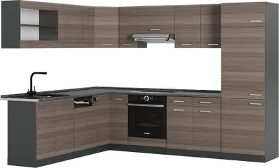 Cuisine En Angle Vicco R-Line – Chêne Anthracite, Moderne, Haute Brillance, Neuve
