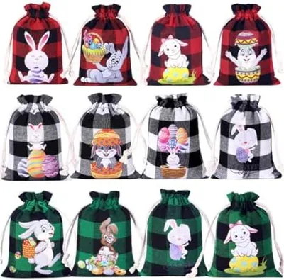 Produktbild von 20 Stück Ostertaschen,Ostereiersuche-Taschen Stoffbeutel mit Kordelzug Geschenksäckchen Jutebeutel Taschen für Süßigkeiten Partyzubehör