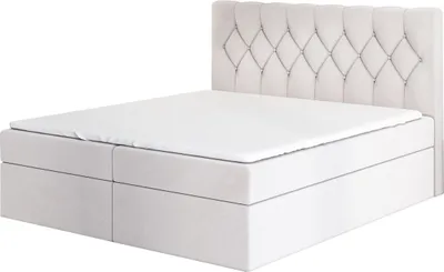 Produktbild von Boxspringbett ESTER 180x200 mit 2 Bettkästen, Bonell-Matratze und Topper. Möbel vom Hersteller- Handarbeit!Bett Komplett-Set mit Matratze,Bettkasten & Kopfteil. Stoff SAMT. Elegantes Bett mit massives Kopfteil.