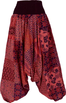 Produktbild von Sommerliche Aladinhose Patchwork Pluderhose, Hippie Hose - Rot, Damen, Baumwolle, Hosen
