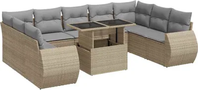 Produktbild von vidaXL 10-tlg. Garten-Sofagarnitur mit Kissen Beige Poly Rattan
