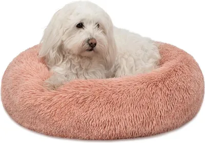 Produktbild von lionto Donut Hundebett, rundes Hundesofa mit Plüschbezug & Anti-Rutsch-Noppen, weich & gemütlich, 50 cm Durchmesser, rosa