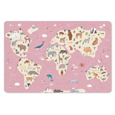 Produktbild von MuchoWow® Schreibtischunterlage Weltkarte Kinder - Tiere - Erde - Jungen - Mädchen - Rosa 60x40 cm - XXL Mauspad - Großes Mauspad