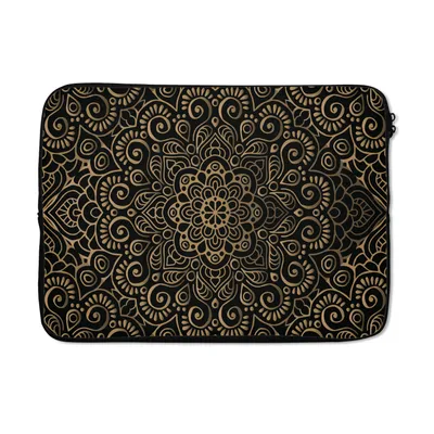 Produktbild von MuchoWow® Laptop Hülle 13 Zoll Goldenes Muster auf schwarzem Hintergrund Laptoptasche - Laptophülle - Sleeve - Rundumschutz