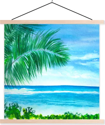 Produktbild von MuchoWow® Textilposter Meer - Pflanze - Aquarell 120x120 cm mit holzfarbenen Rahmen - Textil-Poster