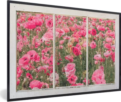 Produktbild von MuchoWow® MuchoWow® Gerahmtes Poster Durchsichtig - Blumen - Rosa 60x40 cm - Poster mit zchwarzem Bilderrahmen - Printing - Wanddeko Schlafzimmer