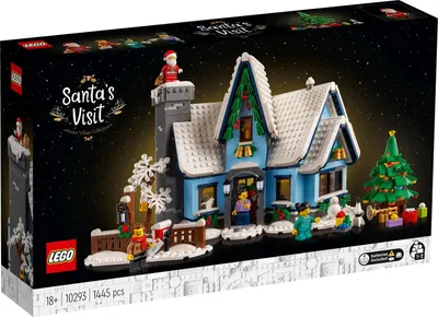 The image shows the packaging of a LEGO set depicting a Christmas village scene with Santa's house.