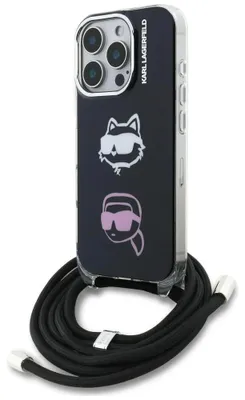 Image de Étui Karl Lagerfeld Iml Crossbody Karl&Choupette Head pour iPhone 16 Pro Noir