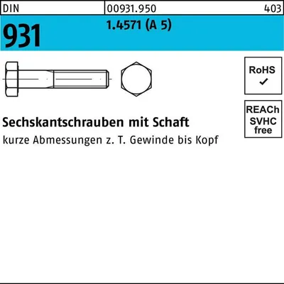Produktbild von Reyher  Sechskantschrauben DIN 931 1.4571 M 10x110 A 5 (25 Stück)