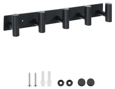 Wandhaken aus Edelstahl, 5 Haken, schwarz, 25x5x3 cm