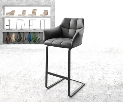 Produktbild von DELIFE Barstuhl Yulo-Flex Echt-Leder Schwarz Freischwinger flach Metall