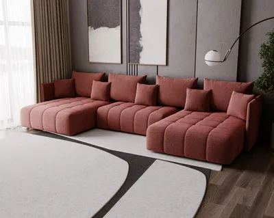 Produktbild von FurMeb24 - U-f¶rmiges Ecksofa APOLLO Sofa fr das Wohnzimmer mit Schlaffunktion und Bettzeugablage Rosa MONOLITH 62, Mae: 346 x 188 cm, Mit Auflage