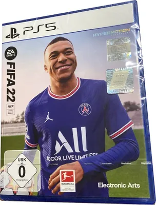 The image shows the front of a video game case for FIFA 22 on PS5.