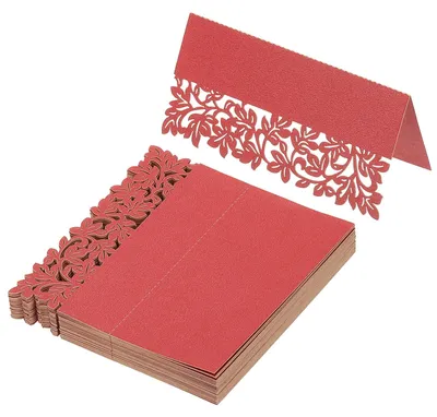 50 Hochzeitsplatzkarten, lasergeschnitten, Perlenrot, 9x9 cm