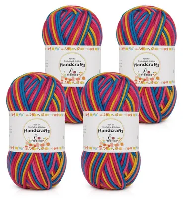 Zdjęcie produktu dla Kłębka przędzy wielokolorowej do szydełkowania i robienia na drutach, 200g (4 x 50g), mieszanka bawełny i akrylu, kolor: morski błękit i pudrowy żółty