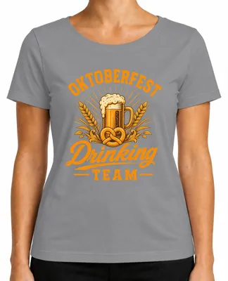 Productafbeelding van , drinkteam, bier, pretzel, traditioneel shirt, lederhosen, vrijgezellenfeest, dames T-shirt, grijs, maat L