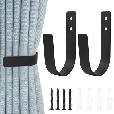 2er Set U-förmige Gardinenhalter, schwarz, Kohlenstoffstahl