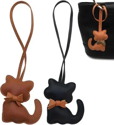 Image de Ensemble de crochets - 8 × 8 cm - Longueur de la cordelette : 18-20 cm - Crochets de sac - Chat ombré à motifs - Noir, marron