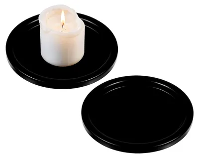 Produktbild von 2 Stück Kerzenhalter Schwarz, Kerzenteller Schwarz, Metall Tischdeko Kerzenleuchter, Kerzen Untersetzer, Metall Kerzenhalter für Stumpenkerzen, Flach, Rund
