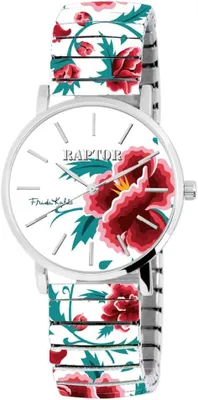 Produktbild von Raptor Damen Watch Frida Kahlo Edition mit Edelstahl-Zugband, Quarzwerk, kratzfestem Glas, Geschenkidee für Frauen inkl. Uhrenbox, 36 mm Gehäuse