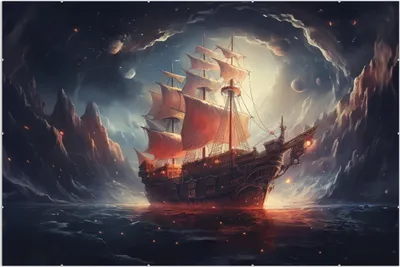 Produktbild von Wallario Wandbild Kosmische Seefahrt, Größe: 61 x 91,5 cm, Poster mit rahmenlosen Bildhalter
