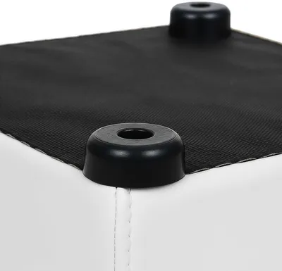 Imagen del producto de Puf cuadrado blanco de cuero sintético, 43 x 43 x 51 cm. Ideal como taburete para eventos, ferias y hostelería
