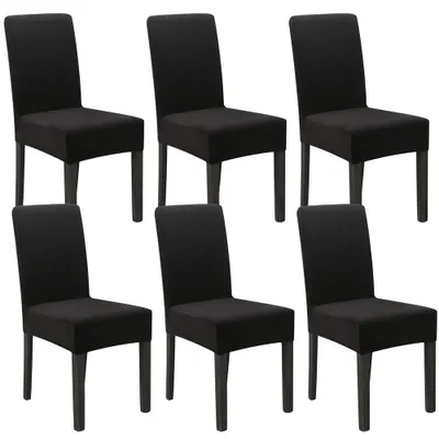 Produktbild von Stuhlhussen 6er set Verdickter Samt Stretch Hussen Für Stühl Weichem Esszimmer Stuhlbezug Hochzeit Home Party Stuhlüberzug Esszimmer-Sitzbezug Schwarz