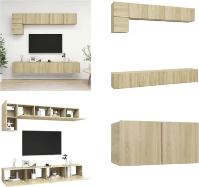 Produktbild von vidaXL 5 tlg. TV Schrank Set Sonoma Eiche Holzwerkstoff - TV-Schrank-Set - TV-Schrank-Sets - Hängendes TV-Schrank-Set - Hängende TV-Schrank-Sets