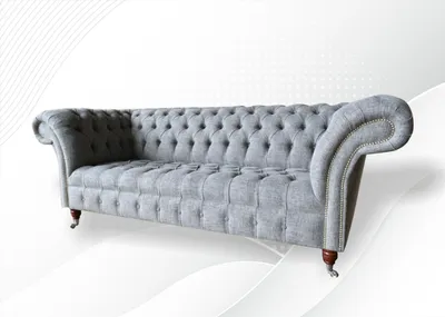 Produktbild von Stoff Sofa Couch Polster Garnitur 3 Sitzer Couchen Sofas Chesterfield Grau Samt