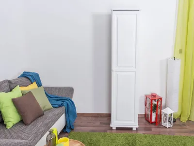 Produktbild von Kleiderschrank weiß Kiefer Vollholz massiv 190x47x60 cm mit 1 Kleiderstange