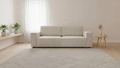 Produktbild von Wohnero24 Schlafsofa HIRA 240 x 102 cm – Premium Cord Sofa Vanille mit Schlaffunktion 191 x 152 cm & Bettkasten
